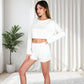 Long Sleeve Crop Top and Elastic Waist Lounge Shorts Set