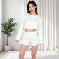 Long Sleeve Crop Top and Elastic Waist Lounge Shorts Set