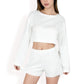 Long Sleeve Crop Top and Elastic Waist Lounge Shorts Set
