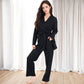 Women's 3-Piece Lounge Set with Tie-Front Cardigan and Ribbed Pants