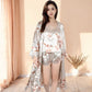 Floral Satin Kimono Robe with Matching Cami Top and Shorts