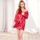 Short Satin Robe with Waist Tie and Three-Quarter Sleeves