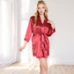 Short Satin Robe with Waist Tie and Three-Quarter Sleeves