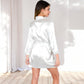 Short Satin Robe with Waist Tie and Three-Quarter Sleeves