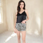 Satin Pajama Set with Lace Trim Cami and Striped Drawstring Shorts
