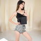 Satin Pajama Set with Lace Trim Cami and Striped Drawstring Shorts