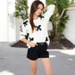 Women's Knit Sweater with Black Bow Pattern Long Sleeves