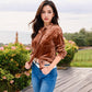 Women's Velvet Long Sleeve Button-Up Shirt with Chest Pocket and Collared Neck