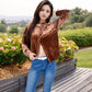 Women's Velvet Long Sleeve Button-Up Shirt with Chest Pocket and Collared Neck