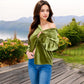 Women's Velvet Long Sleeve Button-Up Shirt with Chest Pocket and Collared Neck