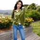 Women's Velvet Long Sleeve Button-Up Shirt with Chest Pocket and Collared Neck