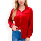 Women's Velvet Long Sleeve Button-Up Shirt with Chest Pocket and Collared Neck