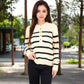 Women's Striped Waffle Knit Pullover with Button Down Collar