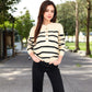 Women's Striped Waffle Knit Pullover with Button Down Collar