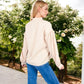 Women's Long Sleeve Blouse with Embroidered Front Detail and Stand Collar