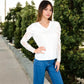 Women's V-Neck Top with Lace Long Sleeves and Relaxed Fit