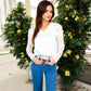 Women's V-Neck Top with Lace Long Sleeves and Relaxed Fit