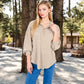 Women's Ribbed Knit Collared Pullover with Henley Buttons and Front Pocket