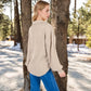 Women's Ribbed Knit Collared Pullover with Henley Buttons and Front Pocket