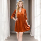 Women's Velvet Dress with V-Neck and Long Sleeves