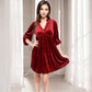 Women's Velvet Dress with V-Neck and Long Sleeves