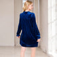 Women's Velvet Dress with V-Neck and Long Sleeves