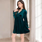 Women's Velvet Dress with V-Neck and Long Sleeves