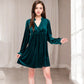 Women's Velvet Dress with V-Neck and Long Sleeves