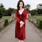 Velvet Dress with Lace Trim and Button Detail