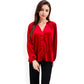 Velvet Blouse with V-Neck and Button Detail