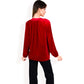 Velvet Blouse with V-Neck and Button Detail