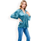 Velvet Blouse with V-Neck and Button Detail
