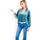 Velvet Blouse with V-Neck and Button Detail