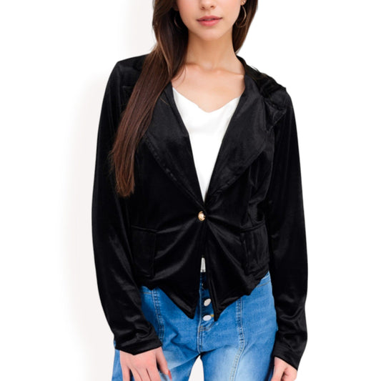 Velvet Blazer with Single Button Closure