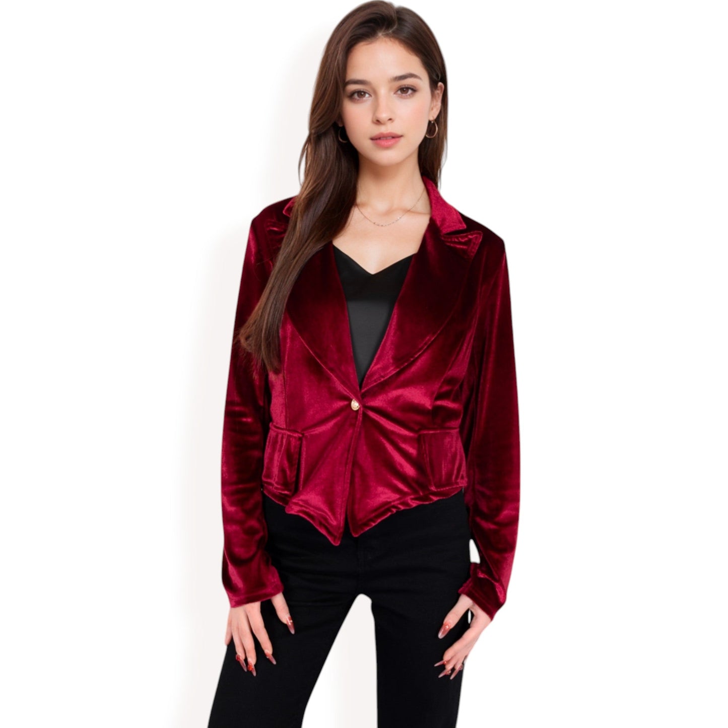 Velvet Blazer with Single Button Closure