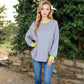 Women's Striped Long Sleeve Oversized Pullover Top with Ribbed Crew Neck