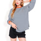 Women's Striped Long Sleeve Oversized Pullover Top with Ribbed Crew Neck