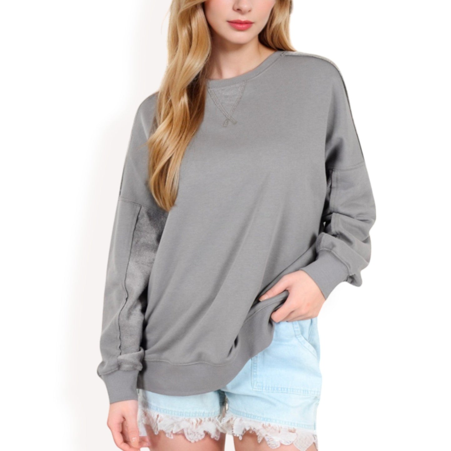 Women's Long Sleeve Oversized Crewneck Sweatshirt with Drop Shoulders