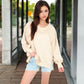 Women's Oversized Long Sleeve Pullover Sweatshirt with Drop Shoulders and Side Slits