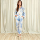 Two-Piece Printed Lounge Set with Button-Up Top and Elastic Waist Pants