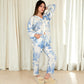 Two-Piece Printed Lounge Set with Button-Up Top and Elastic Waist Pants
