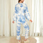 Two-Piece Printed Lounge Set with Button-Up Top and Elastic Waist Pants
