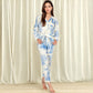 Two-Piece Printed Lounge Set with Button-Up Top and Elastic Waist Pants
