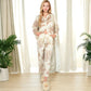 Two-Piece Printed Lounge Set with Button-Up Top and Elastic Waist Pants