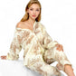 Two-Piece Printed Lounge Set with Button-Up Top and Elastic Waist Pants