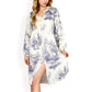 Printed Button-Up Long Sleeve Shirt Dress with Relaxed Fit
