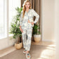 Printed Button-Up Pajama Set with Piping Details