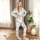 Printed Button-Up Pajama Set with Piping Details