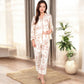 Printed Button-Up Pajama Set with Piping Details