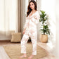 Printed Button-Up Pajama Set with Piping Details